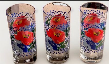 RARE VTG PIONEER WOMAN TUMBLERS GLASSES SET OF* (3)* MELODY COOLERS 16oz FLORAL*