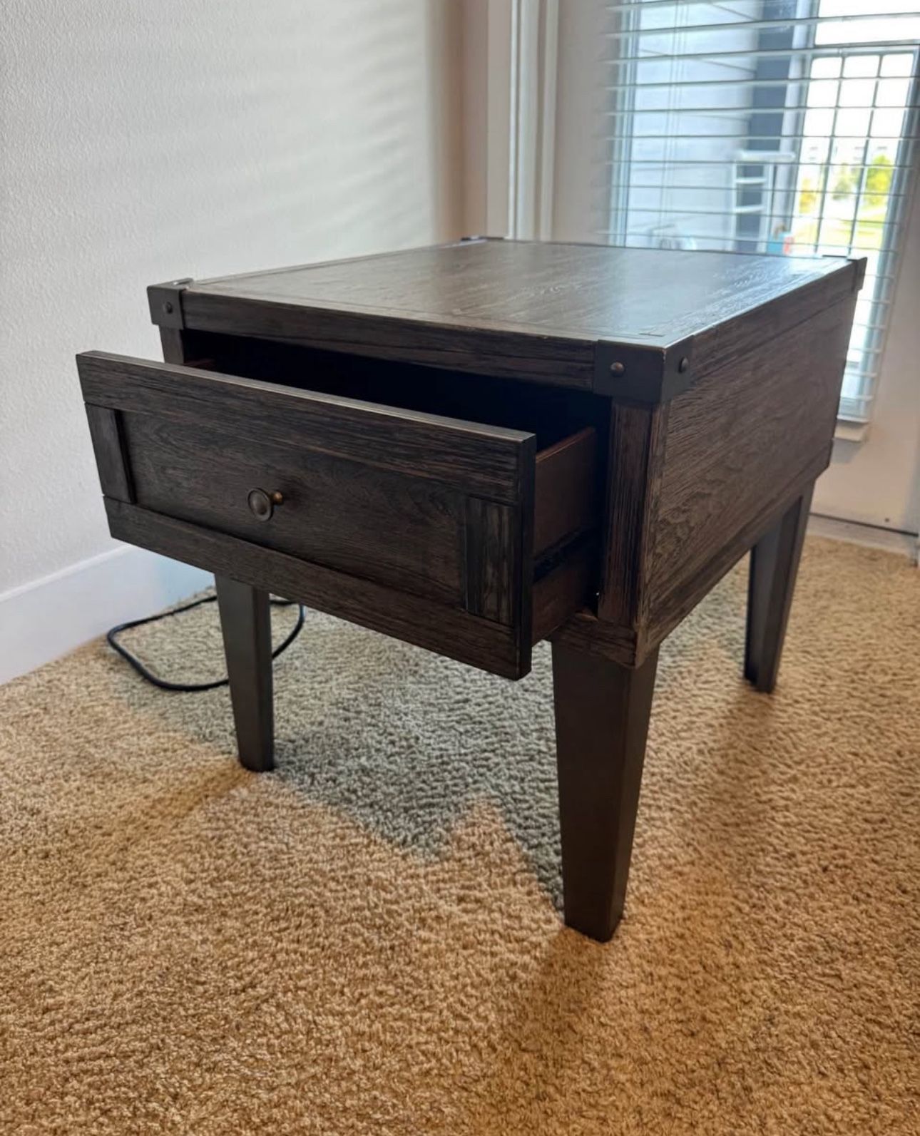 SET OF 2 Rustic Wood End Table With Drawer And Built-in Power Outlets/Usb Ports