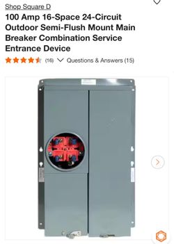 Square D 100 Amp 16-Space 24-Circuit Outdoor Semi-Flush Mount Main Breaker Combination Service Entrance Device