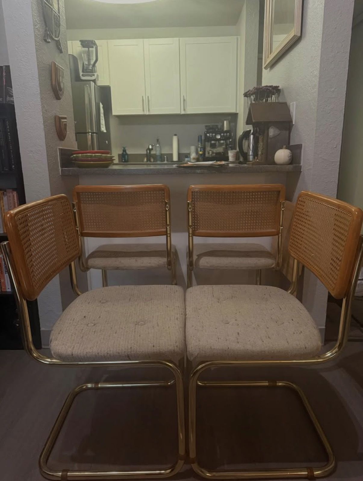 Mid Century Modern Gold Accented Cesca Chairs (4) OBO
