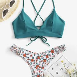 NEW w/ tags - New Bikini | Flower Bikini | White Bikini | Sexy Bikini | Cheeky Bikini Bottoms | Teal Bikini | Criss Cross Strap Bikini 