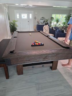 Rustic Wood Pool Table with Brown Felt
