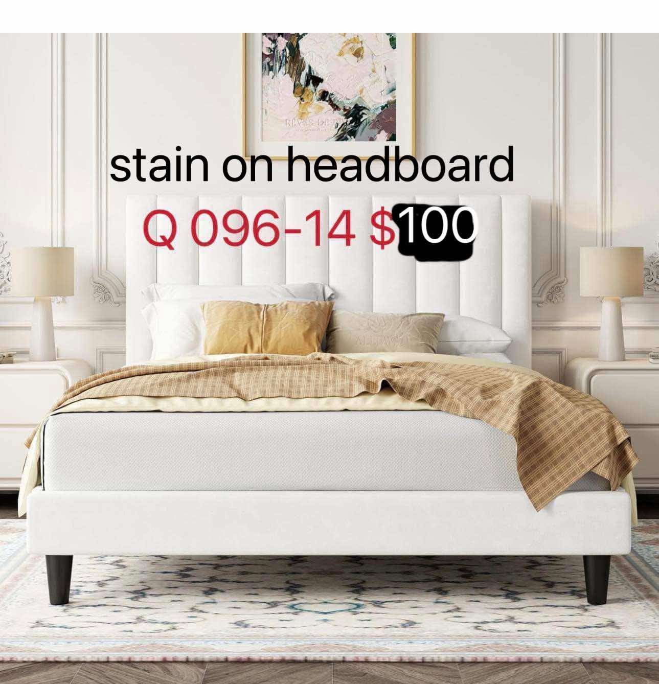 Allewie Queen Bed Frame/Velvet Upholstered Bed Frame with Vertical Channel Tufted Headboard (small stain on headboard)(096-14)