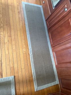 Neutral Woven Runner Rug with Border x3