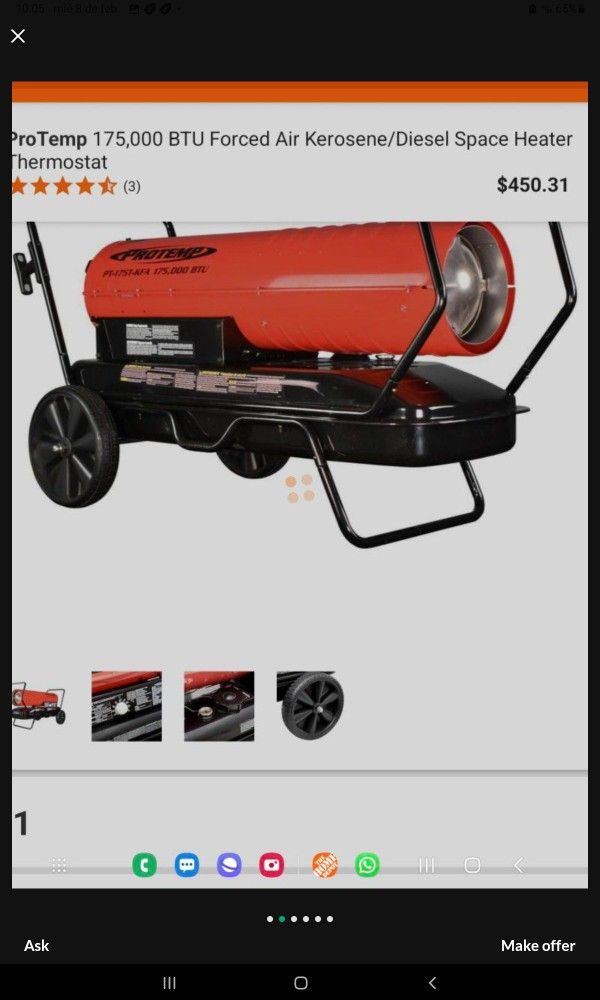 PRO TEMP 175,000 BTU FORCED AIR KEROSENE/DIESEL SPACE HEATER THERMOSTAT  BRAND NEW for Sale in San Bernardino, CA - OfferUp