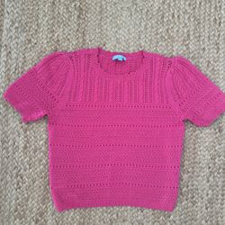 Draper James Pink Short Sleeve Crochet Sweater – Size Large