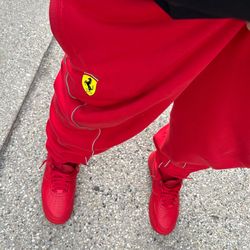 Air Force 1s all red and vintage Nike jersey