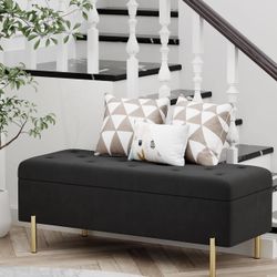 Velvet Storage Bench, Modern Bedroom Bench, Upholstered Tufted Large Settee Ottoman with Storage