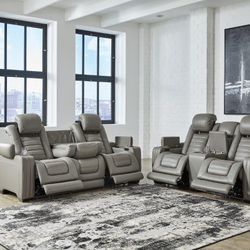 Backtrack Power Reclining Living Room Set In Gray

