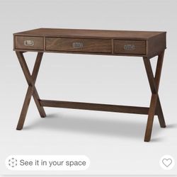 Wood Desk from Target with Bronze Hardware