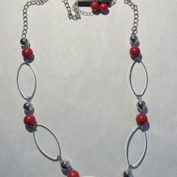 Paparazzi Red Color Beaded Long Necklace With Earrings 