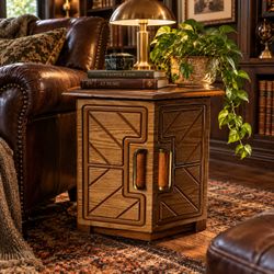 Unique Design Vintage 1970s Geometric Hexagonal End Table – Retro MCM Storage Cabinet