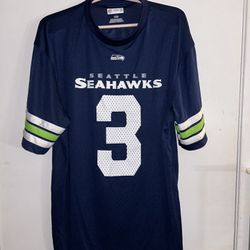 Seattle Seahawks Jersey Russell Wilson Adult Shirt NFL Team Apparel 2016 Blue L