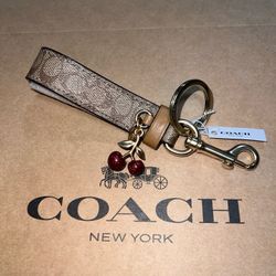 New Coach Cherry Bag Charm / Keychain (Signature Canvas)