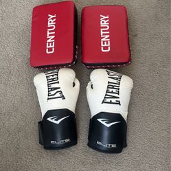 hitting pads and boxing gloves 