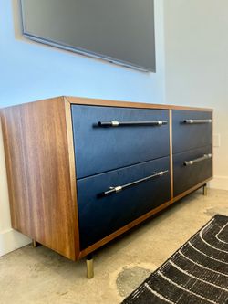 $695 OBO | Moving Sale: CB2 Oberlin 62" Black Vegan Leather & Wood Dresser