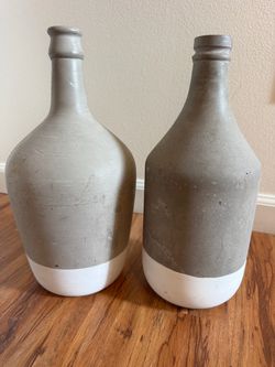 2 White & Grey Porcelain Clay Vases