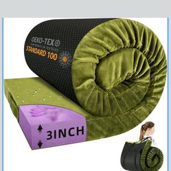 BDEUS Memory Foam Camping Mattress Pad 3inch Waterproof Roll Up Bed Sleeping Mat for Adults Portable Roll Up Mattress for Travel Guest Floor Bed Cot M