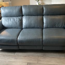 Moving Sale!Blue Leather Dual Power Reclining Sofa