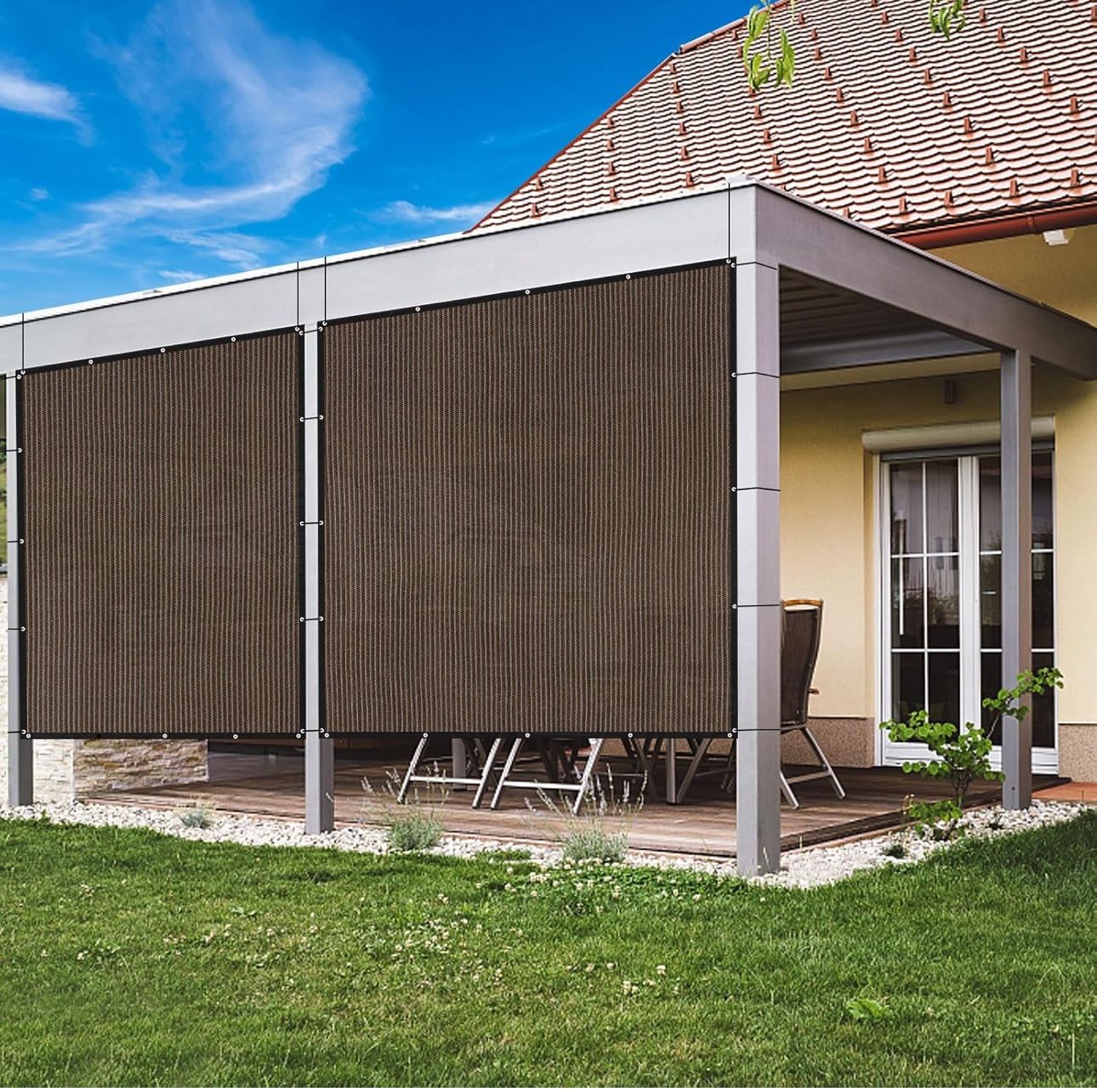 VICLLAX 90% Shade Fabric Sun Shade Cloth Privacy Screen with Grommets for Patio Garden Pergola Cover Canopy Carport 12x12 FT, Mocha