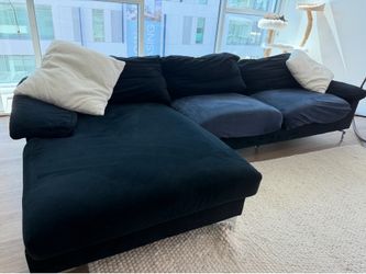 Navy Velvet Sectional Sofa with Chaise