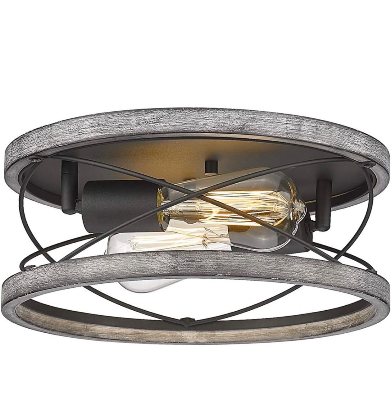 HANASS Flush Mount Light Fixture, 12 inch Farmhouse Wood Flush Mount Ceiling Light, 2-Light Ceiling Lamps for Living Room Kitchen Dining Room Bedrooms