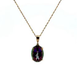 Woman’s Ladies 14k Yellow Gold Mystic Topaz Pendant On A 18” Inch Gold Chain Necklace GP3124899