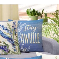 Fahrendom Hello Spring Bluebird Decorative Throw Pillow Covers