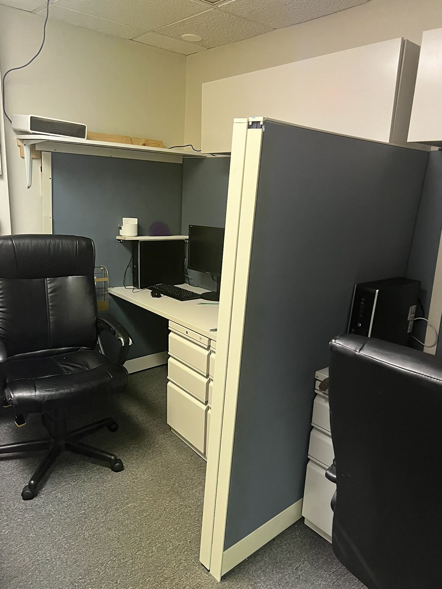 Modular Cubic Desks With File Cabinet, Storage Cabinet And Desk Chair