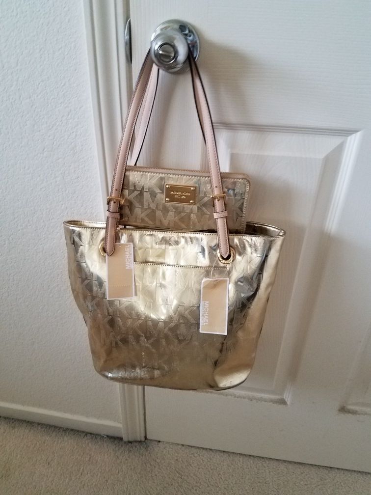 Michael Kors gold Tote and wallet - Brand New