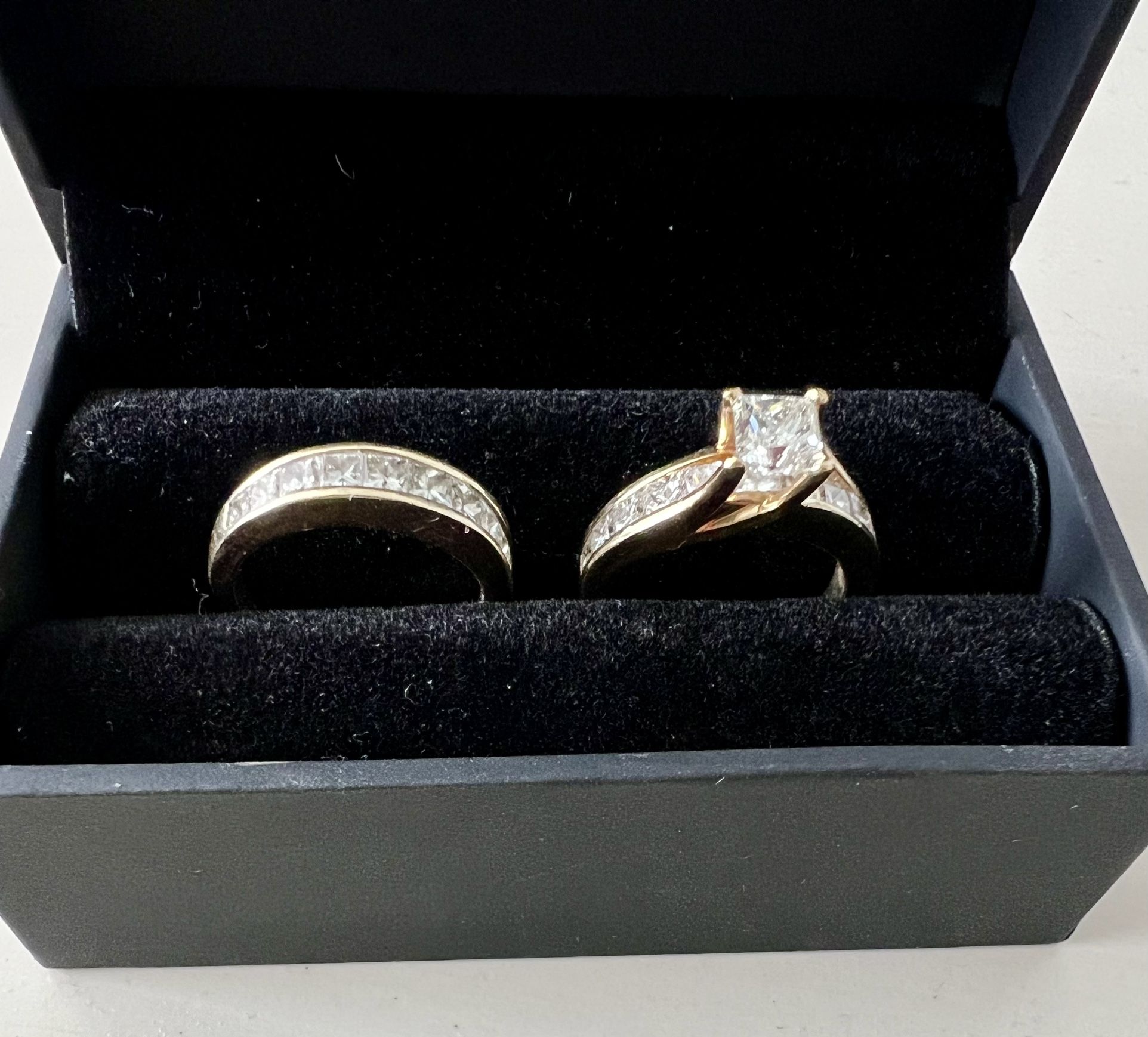 Princess-cut Engagement Ring & Wedding Band Set, 14K yellow gold, size 5.5, 3 ct tw total