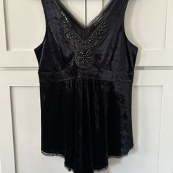 Express Black Velvet Embellished Babydoll Tank Too Size M