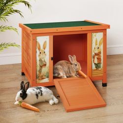Rabbit Hutch Wooden,24inch, Pet Cage with Asphalt Roof Bunny Small Animal House, NEW