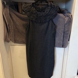 Banana Republic Monogram Charcoal Wool Ruffled Top Cocktail Dress
