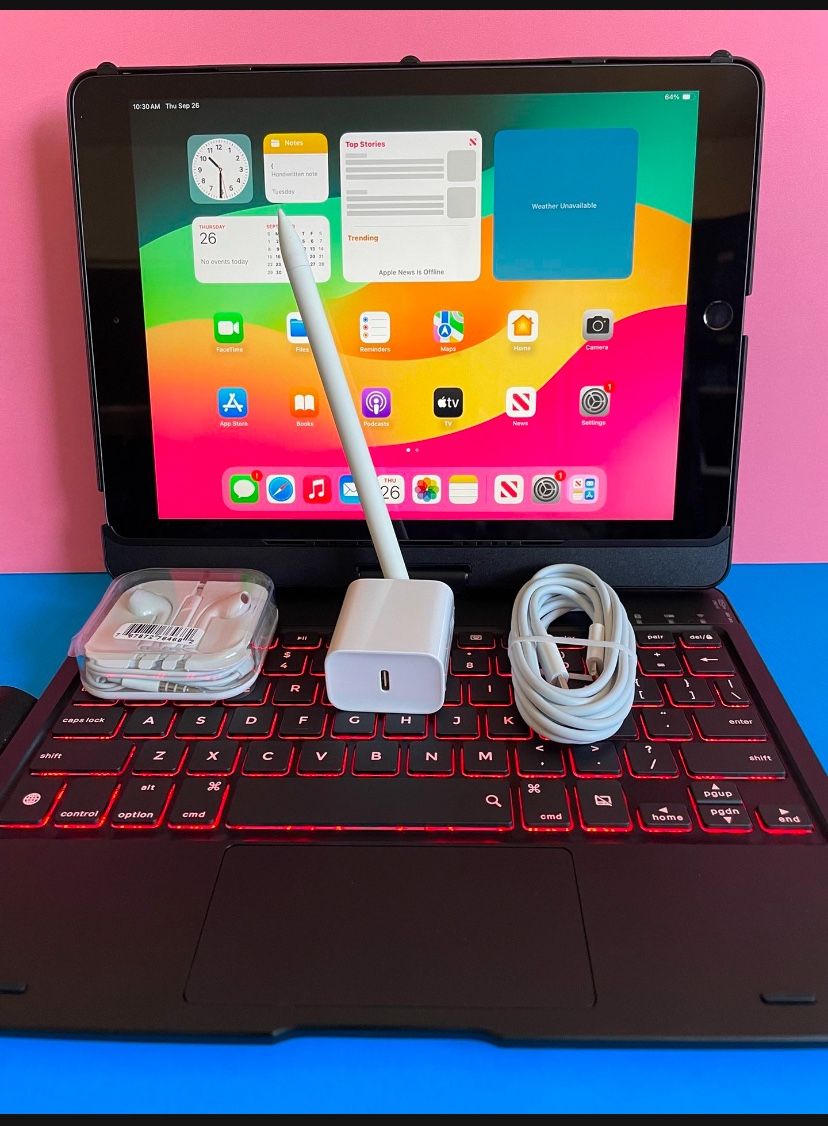 Apple IPad 9th Generation (10.2” Retina /Touch ID /IOS 18/ 2021 Model) 64GB with Pen, Keyboard  & Accessories 