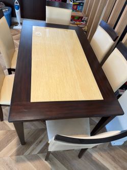 ✨ Modern Espresso Dining Table – Faux Stone Top – Seats 4–6 – $295
