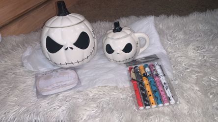 Disney Nightmare Before Christmas Halloween Lot Of 4 Jack Skelligton Cookie Jar Mug 
