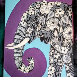 Floral Elephant Painting No Frame
