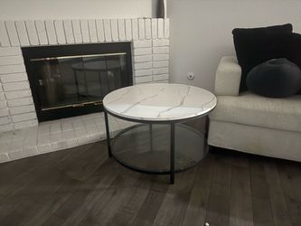 Round Marble Top Coffee Table with Glass Shelf