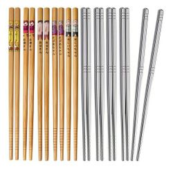 New 10 Pairs Premium Reusable Chopsticks Set, 5 Pairs Metal Stainless Steel Chopsticks with 5 Pairs Natural Wooden Bamboo Chopsticks $15 Or Best Offer