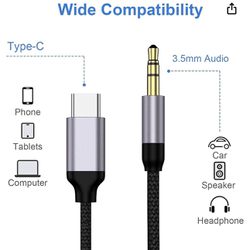 USB C to 3.5mm Audio Aux Jack Cable (4ft), Type C to 3.5mm Headphone Car Stereo Cord Compatible with iPhone 15 Pro Max 15 Plus, Samsung Galaxy S23 S22