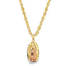 10k Yellow Gold Two-Tone Virgin Mary Charm Necklace