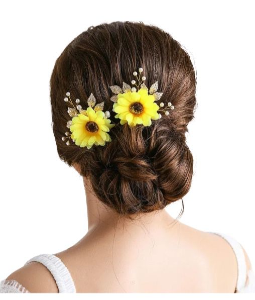 NWT-Aukmla Wedding Hair Pins Sunflower Hair Clips Floral Headpiece Bride Leaf