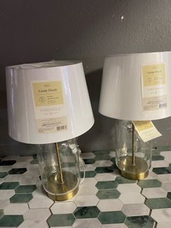 Set of 2 lamps Bubble Glass with Brass Detail Small Lamp Base Clear - Threshold
