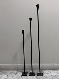 Tall Black Cast Iron Taper Candlestick Holders Set of 3 Hand Forged Metal Wedding Gift Anniversary Housewarming Candle Pillars Candle Sticks