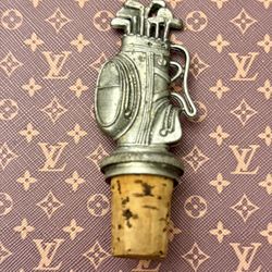 Pewter Golf Club Bag - Wine Bottle 3.5” Cork Stopper Vintage 