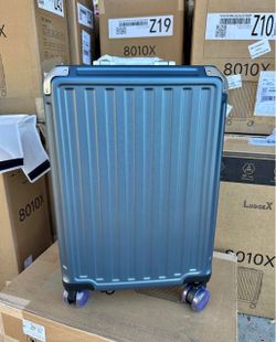 LUGGEX - 20 Inch Carry On Luggage Zipperless Aluminum Frame Hardside 100% PC Suitcase 8010S -blue
