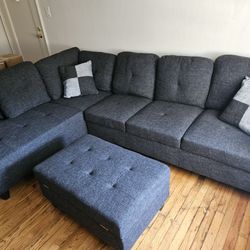Same Day Delivery Available Black Gray Sectional With Storage Ottoman And Pillows