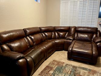 Genuine Brown Leather Sectional With Recliner