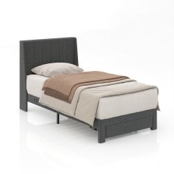 Homy Casa SUMMIT TWIN GREY 40.3" W x 79.1" D x 43.3" H Upholstered Bed with USB and Drawer Open Box